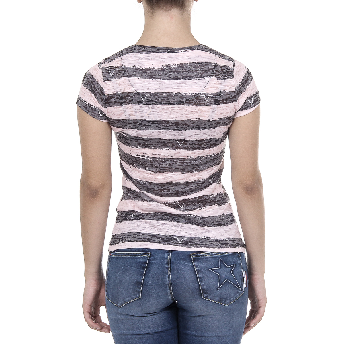 V 1969 Italia T-shirt da donna a maniche corte con scollo rotondo multicolore CHARLOTTE