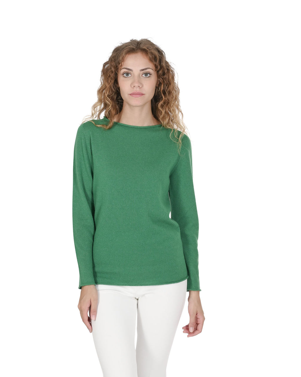 Maglione da donna con scollo a barca in cashmere Crown of Edinburgh COE 0025 VERDE