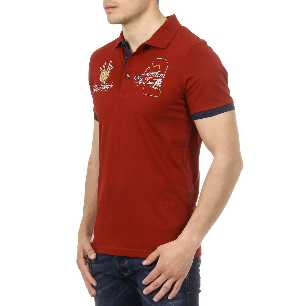 Polo da uomo a maniche corte Ufford & Suffolk Polo Club US005 BORDEAUX