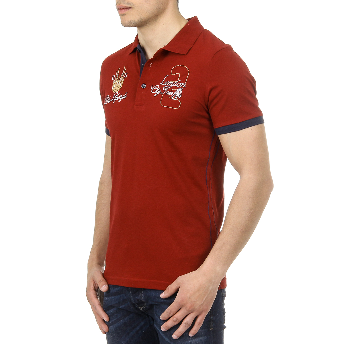 Polo da uomo a maniche corte Ufford & Suffolk Polo Club US005 BORDEAUX