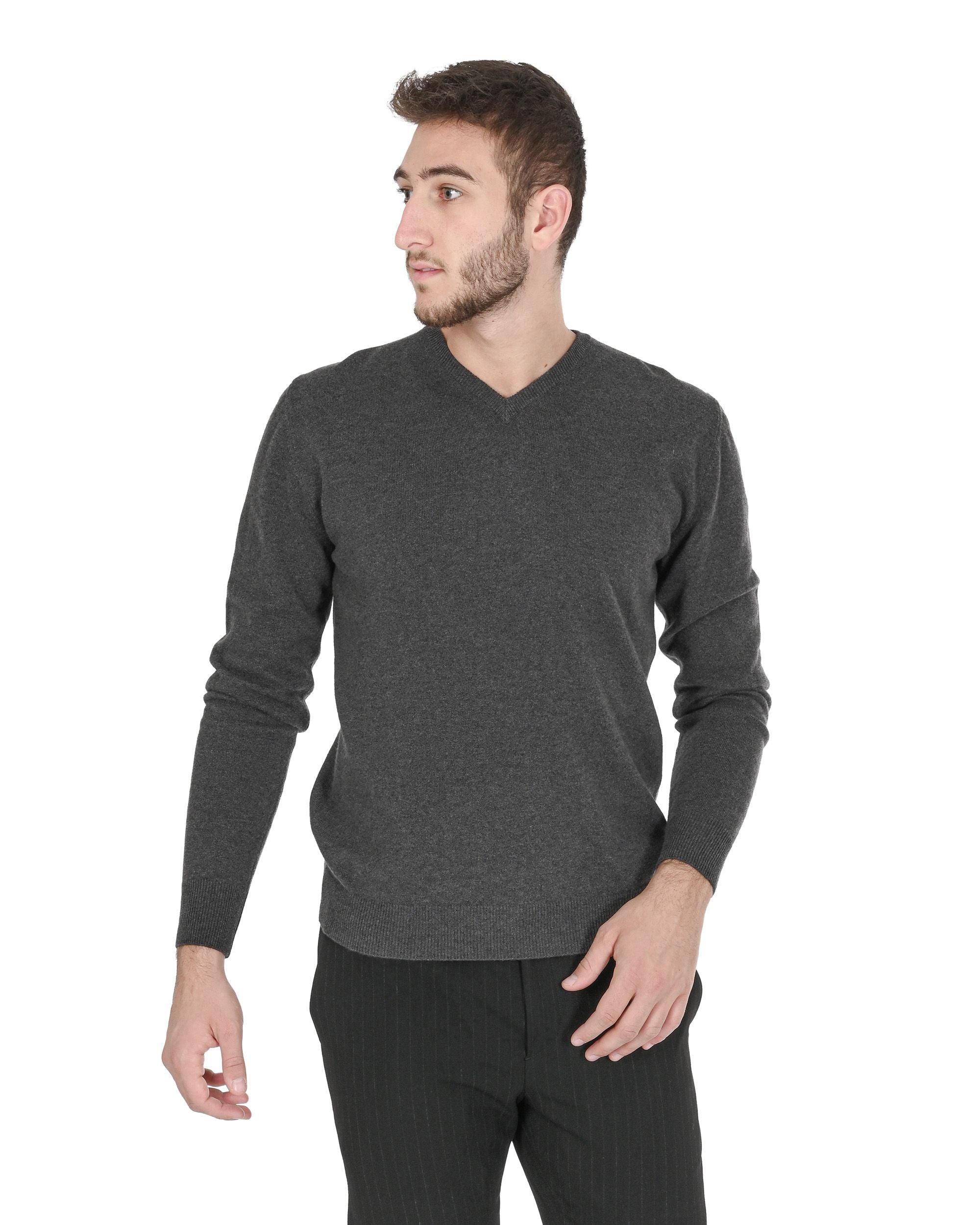 Maglione da uomo in cashmere con scollo a V Crown of Edinburgh COE 0012 GRIGIO SCURO