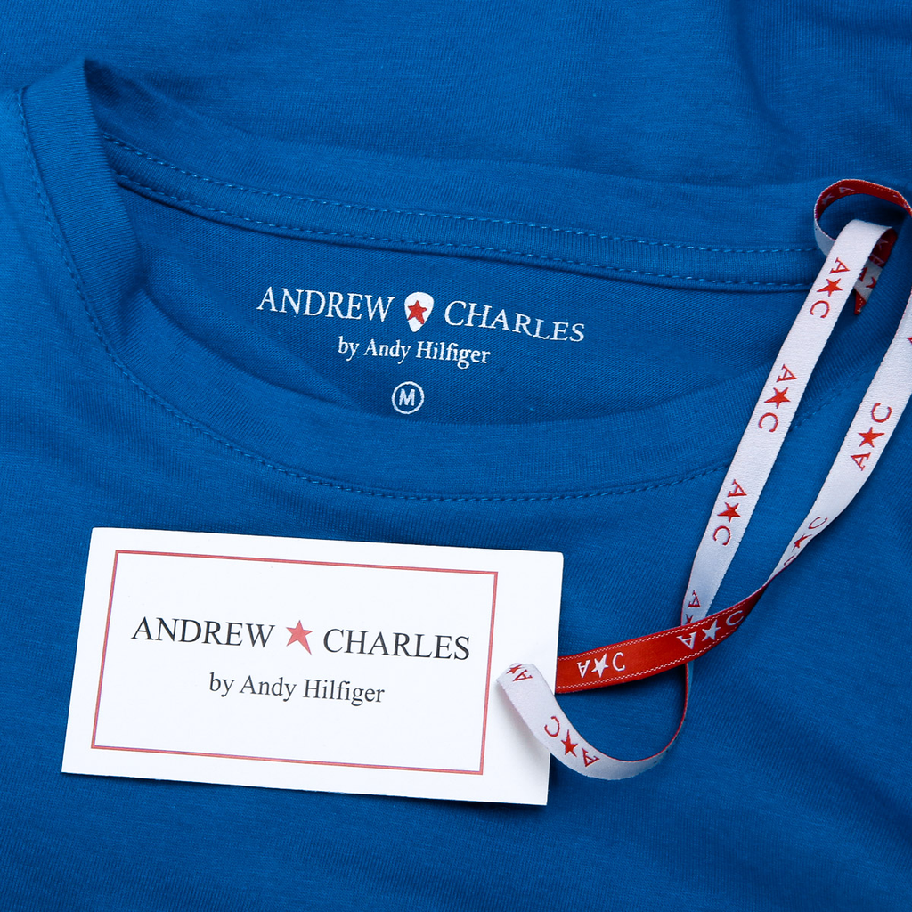 Andrew Charles Maglietta da donna a maniche corte con scollo rotondo blu TARANA