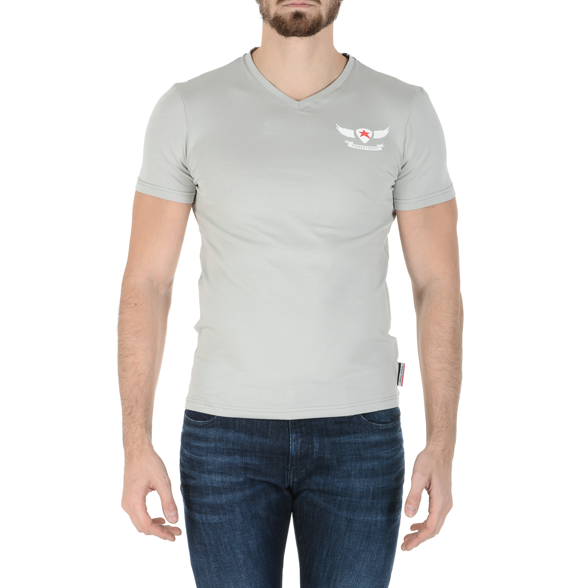 Andrew Charles T-shirt da uomo a maniche corte con scollo a V grigio chiaro KENAN