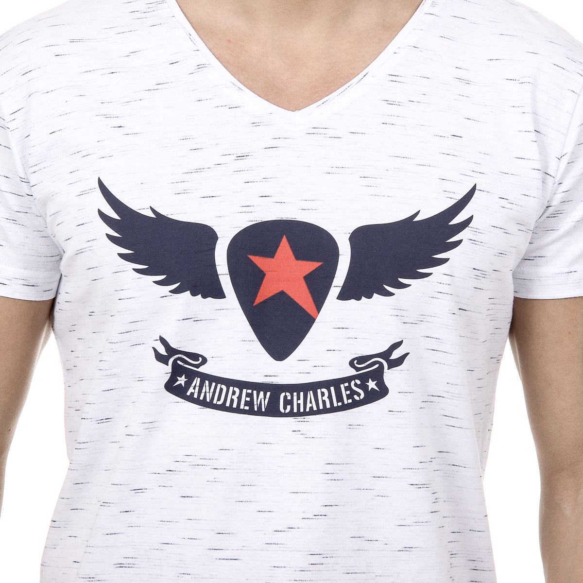 Andrew Charles T-shirt da uomo a maniche corte con scollo a V bianca AARON