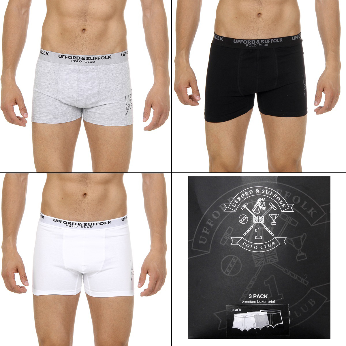 Boxer da uomo Ufford & Suffolk Polo Club, confezione da tre, colore: US300