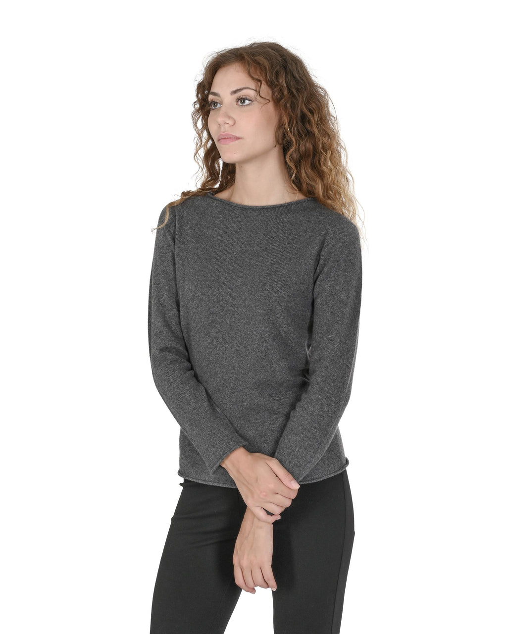 Maglione da donna in cashmere con scollo a barca Crown of Edinburgh COE 0025 SMOG