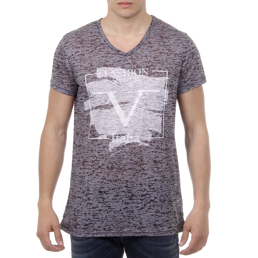 V 1969 Italia T-shirt da uomo a maniche corte con scollo a V nera DANIEL