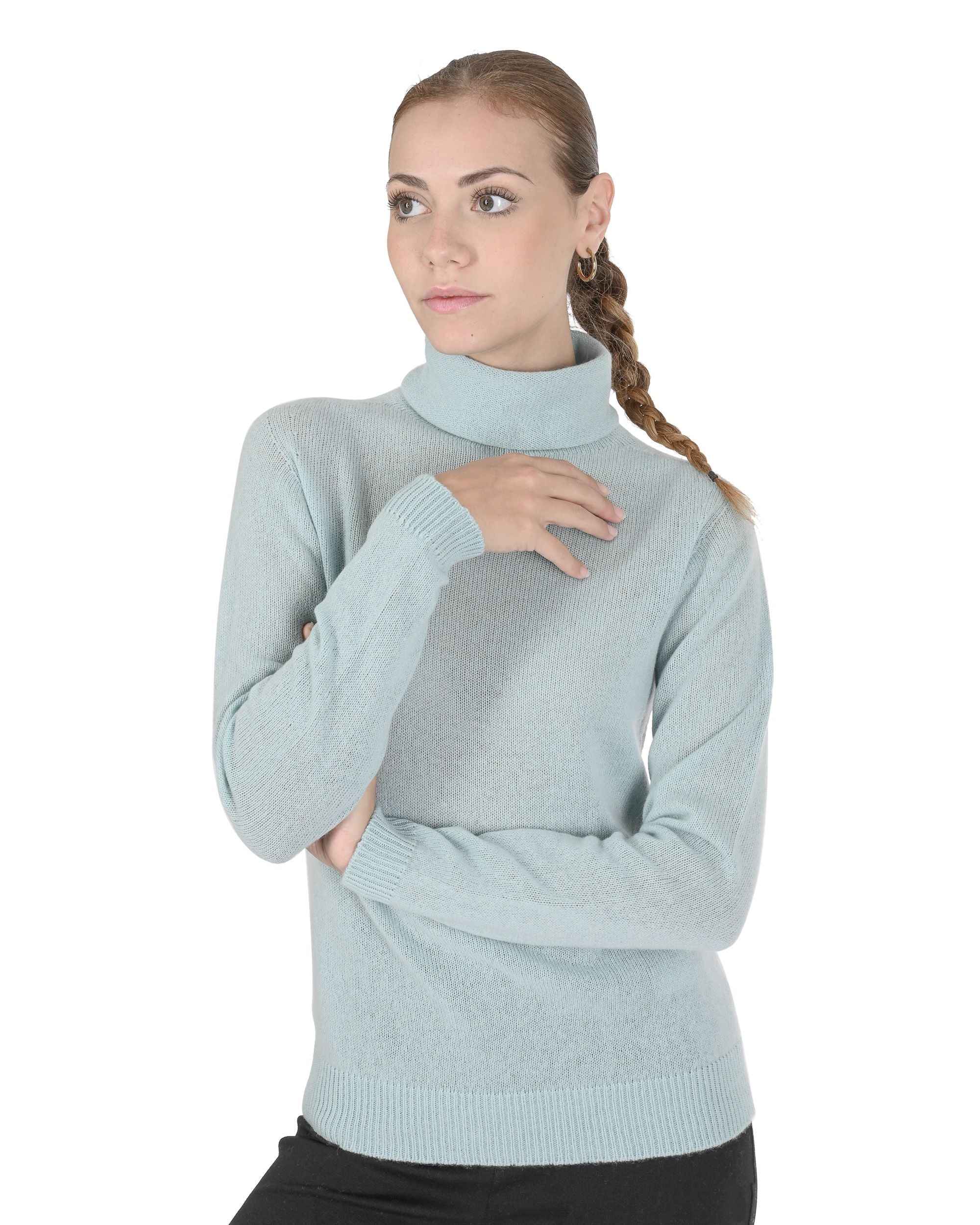 Maglione dolcevita da donna in cashmere Crown of Edinburgh COE 0021 ACQUA