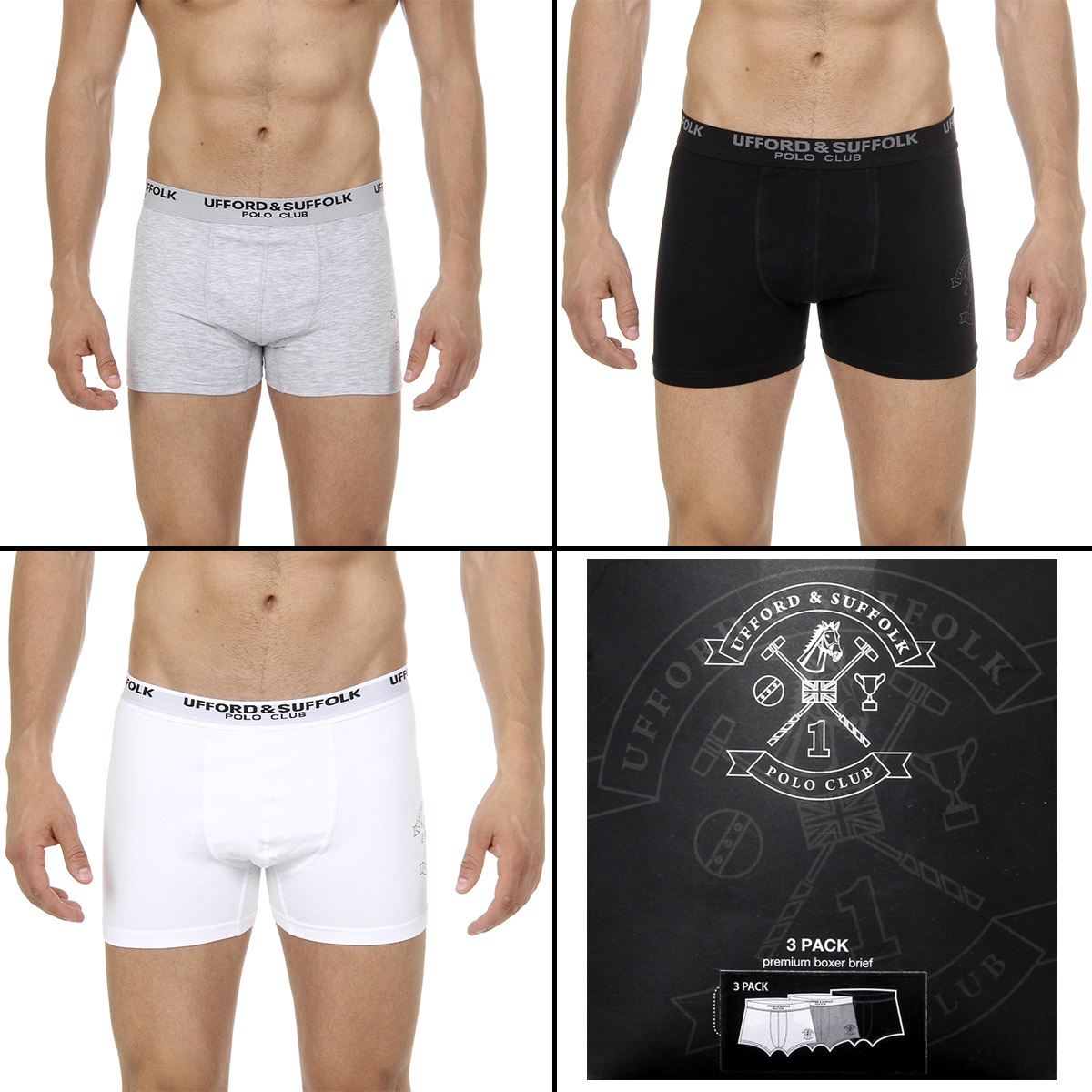Boxer da uomo Ufford & Suffolk Polo Club, confezione da tre, colore: US200
