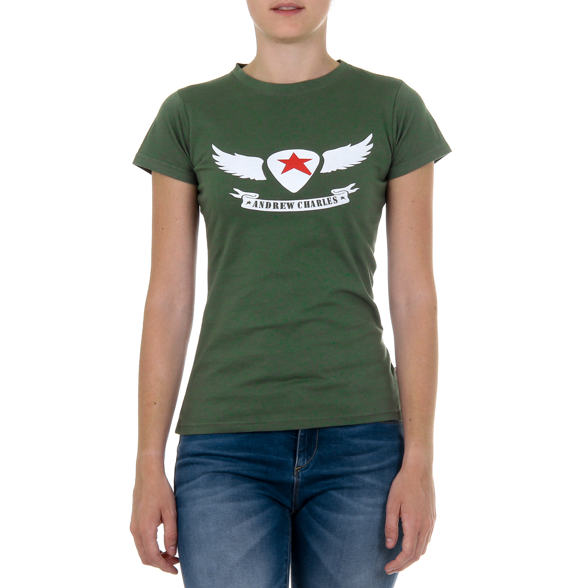 Andrew Charles T-shirt da donna a maniche corte con scollo rotondo verde TARANA