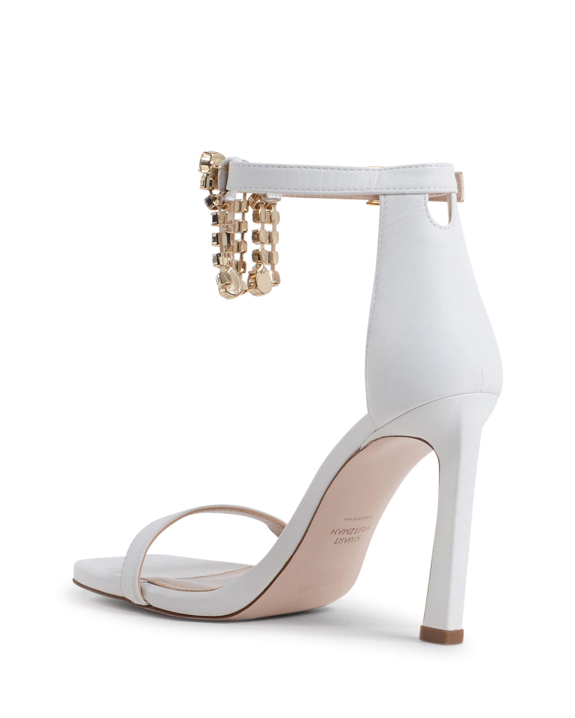 Stuart Weitzman Sandalo con cinturino alla caviglia da donna bianco FRINGESQUARENUDIST