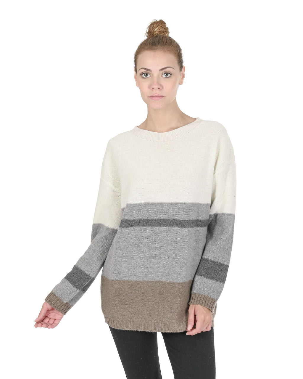 Maglione da donna in cashmere con scollo a barca Crown of Edinburgh COE 0017 GRIGIO/CREMA/TORTORA