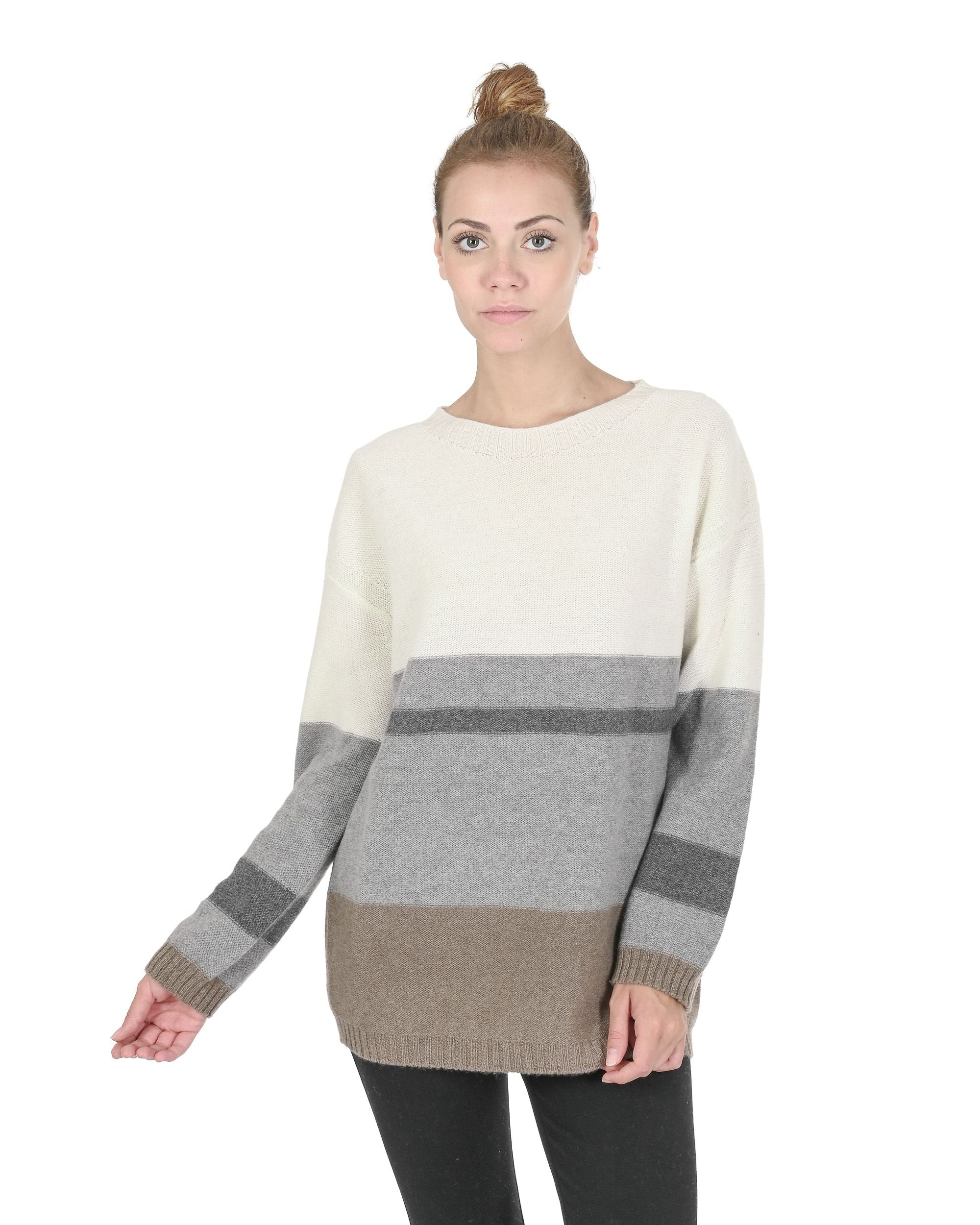 Maglione da donna in cashmere con scollo a barca Crown of Edinburgh COE 0017 GRIGIO/CREMA/TORTORA