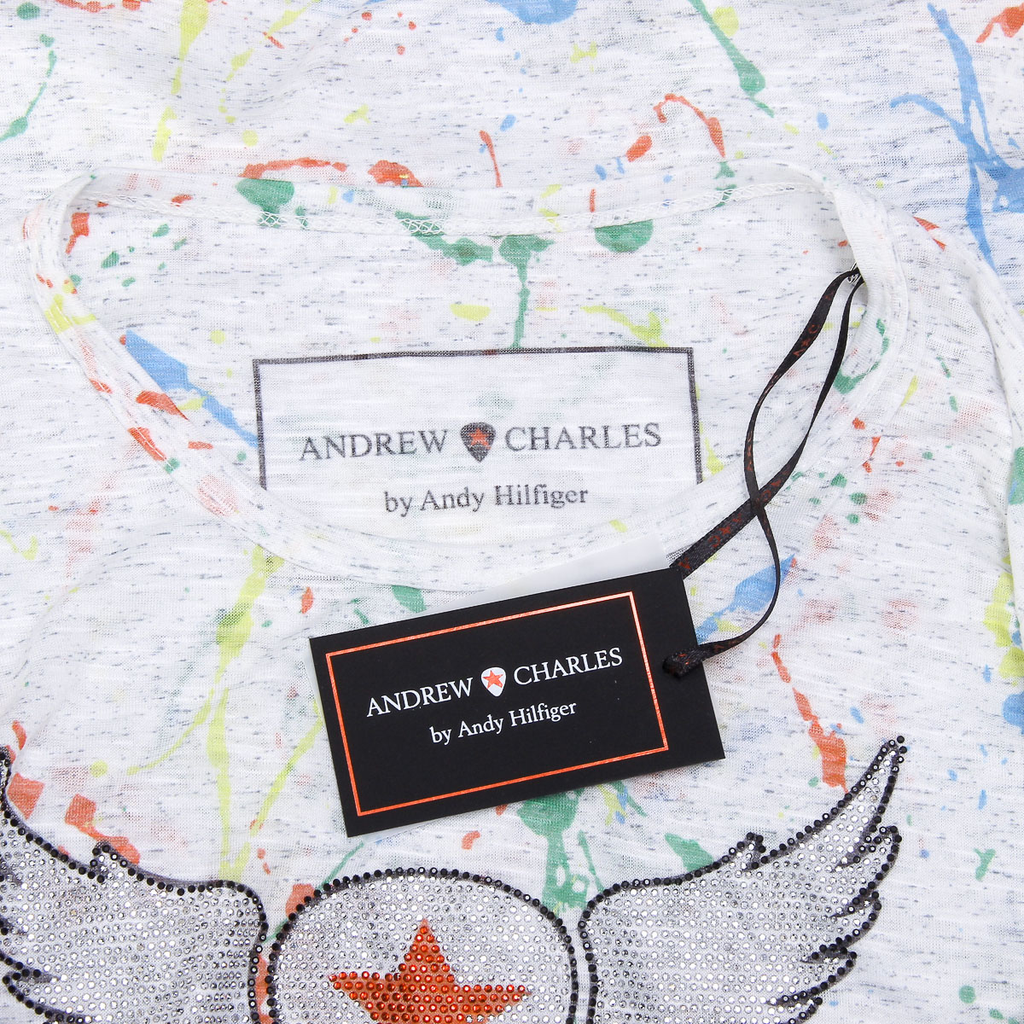 Andrew Charles T-shirt da uomo a maniche corte con scollo tondo, bianca, modello HUNTER