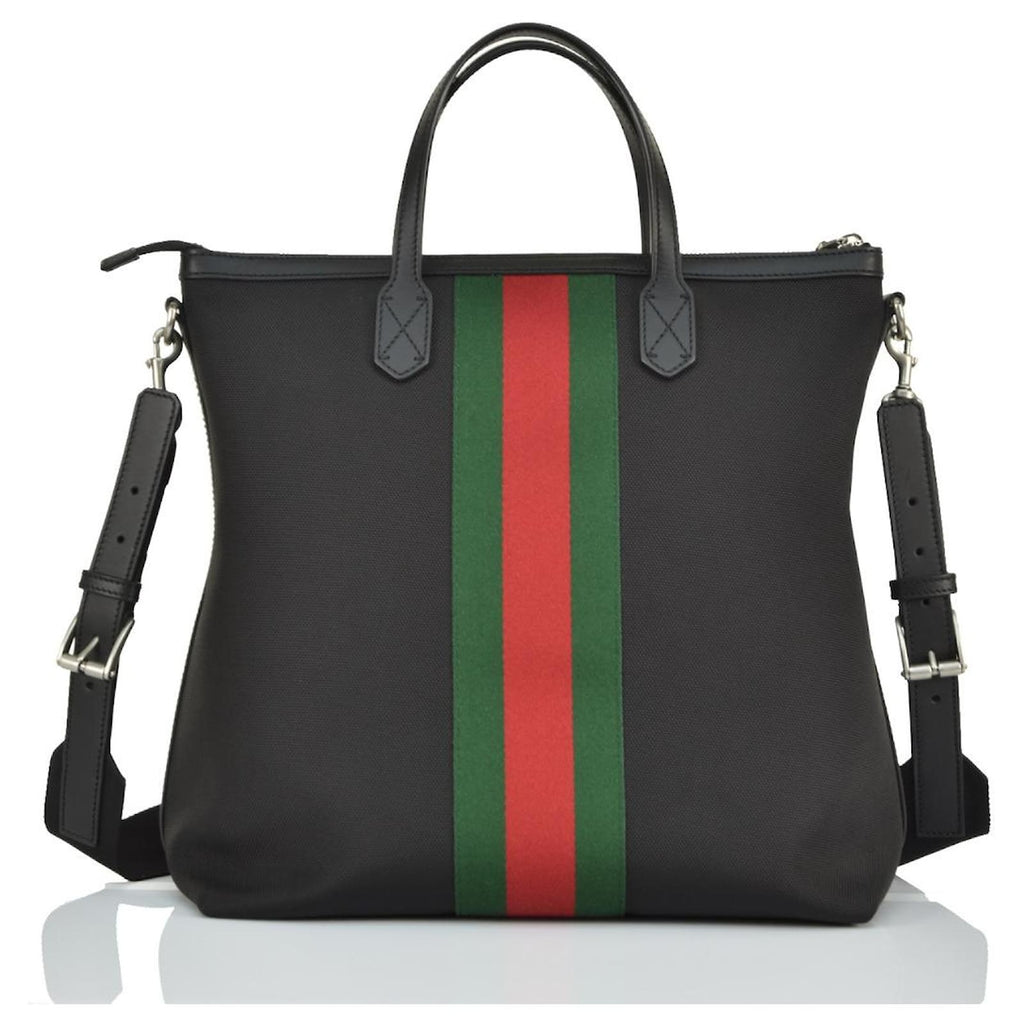 Borsa tote Gucci Web stripe da uomo nera