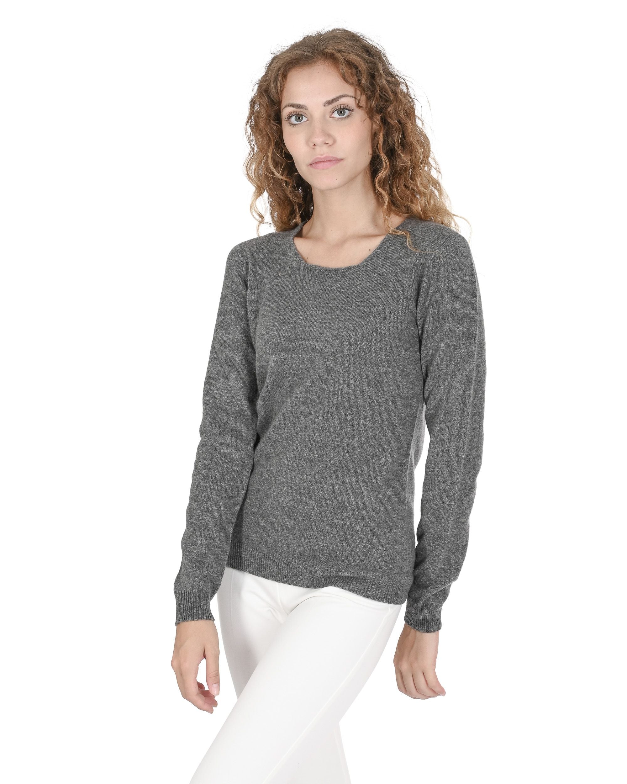 Maglione da donna in cashmere con scollo quadrato Crown of Edinburgh COE 0024 SMOG