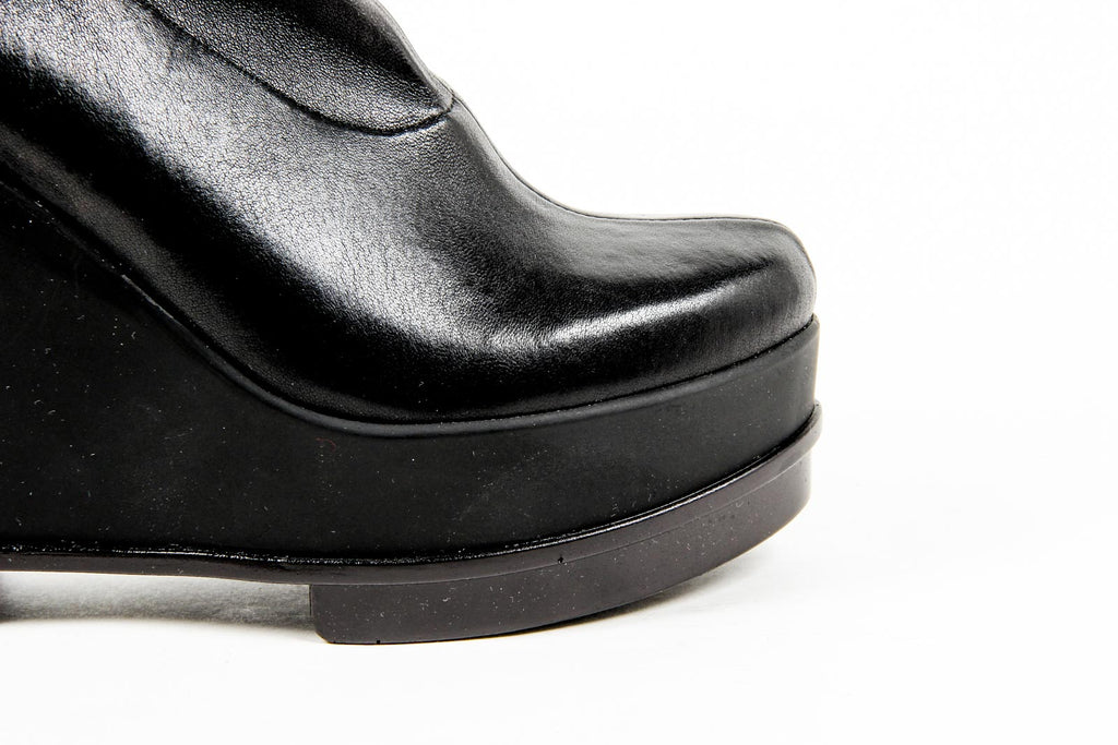 Robert Clergerie Paris Stivaletto corto con zeppa da donna SOUZIJ AGNEAU STRETCH NOIR DBL NR