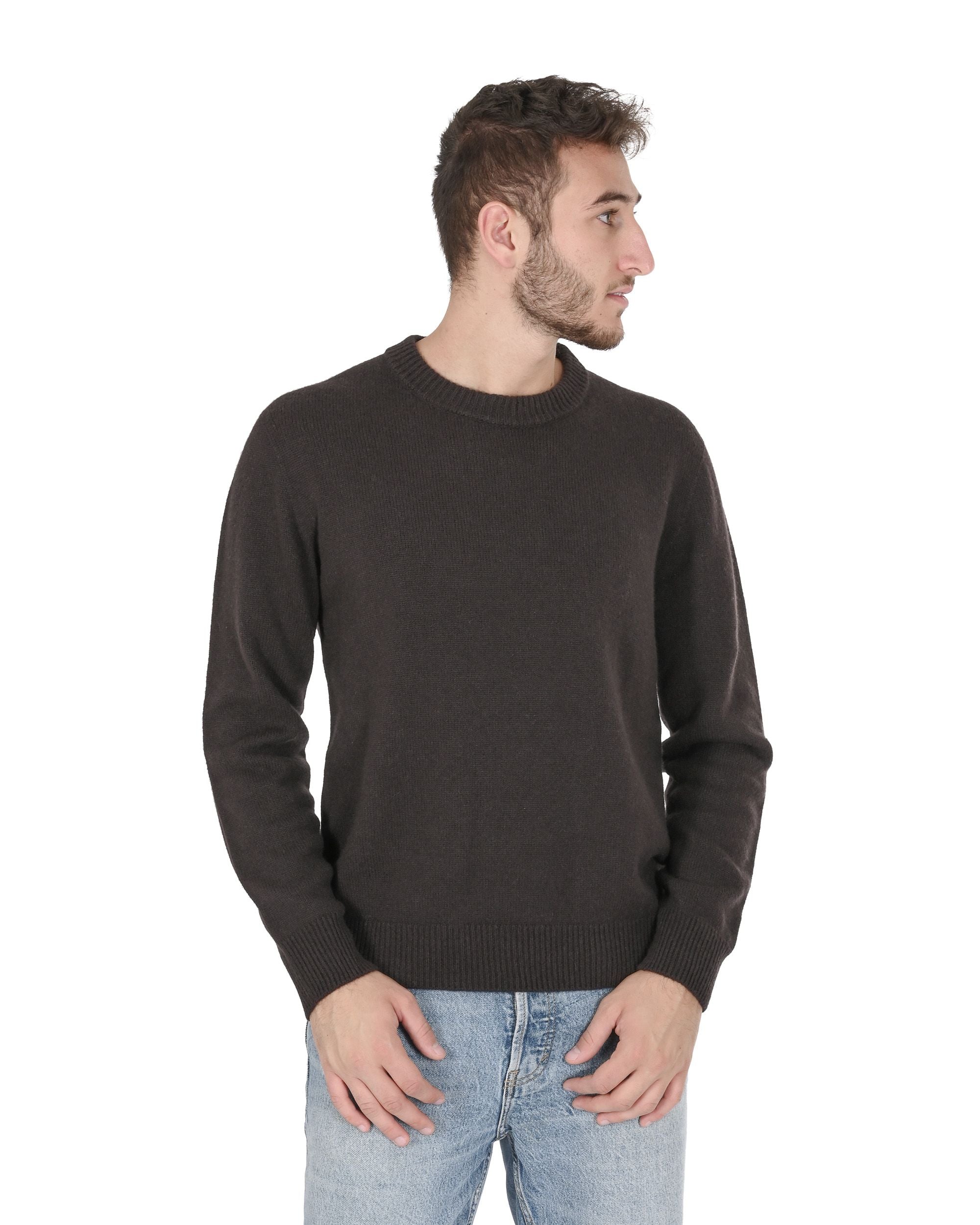 Maglione girocollo da uomo in cashmere Crown of Edinburgh COE 009 MARRONE