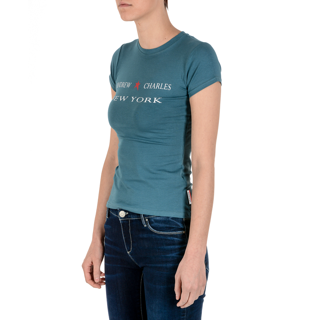 Andrew Charles T-shirt da donna a maniche corte con scollo rotondo verde TARANA