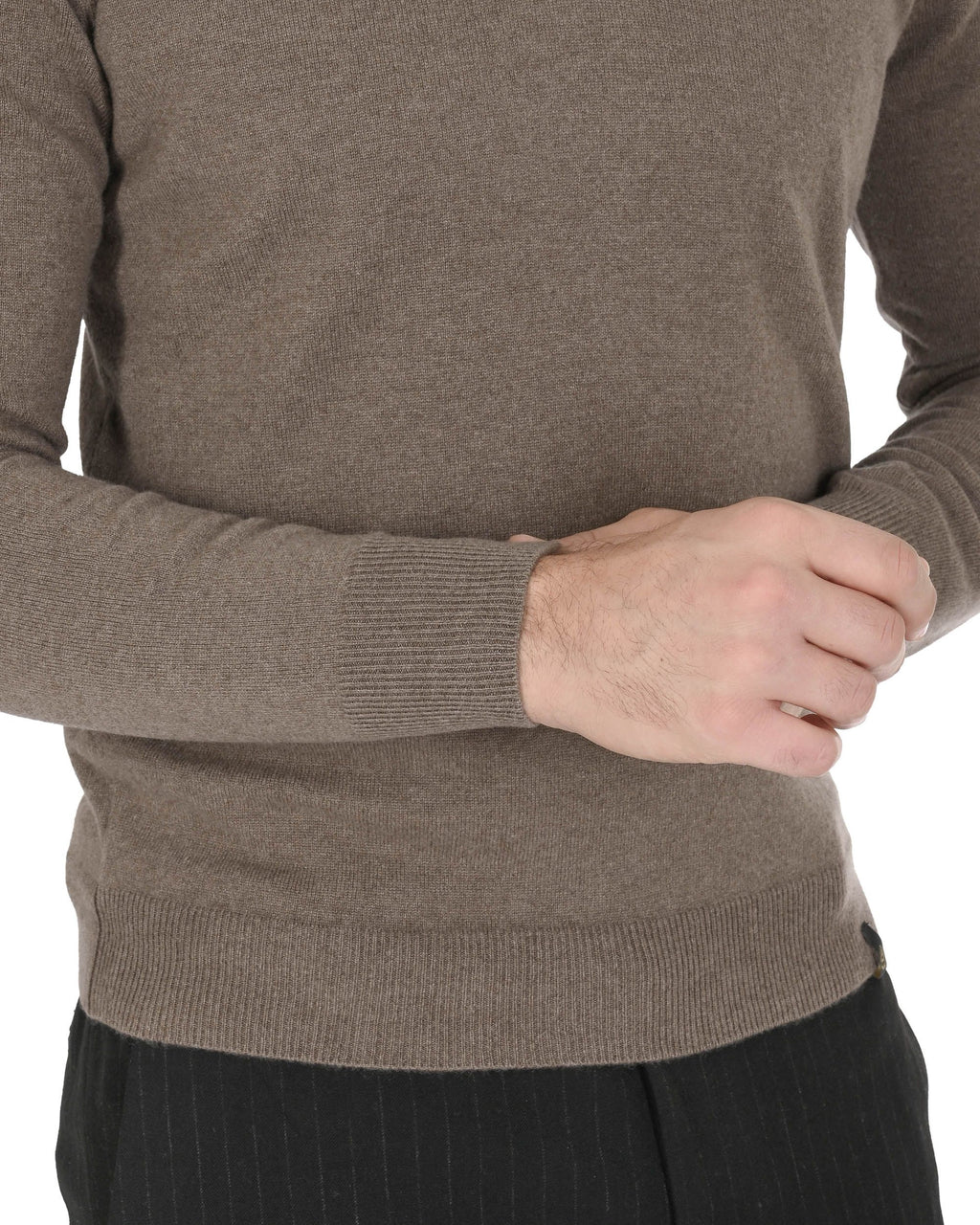 Maglione da uomo in cashmere con scollo a V Crown of Edinburgh COE 0012 TAUPE