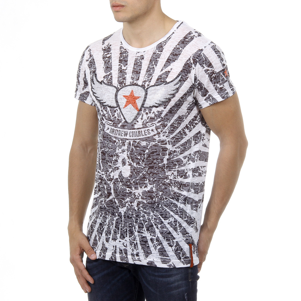 Andrew Charles T-shirt da uomo a maniche corte con scollo rotondo, nera CALEB