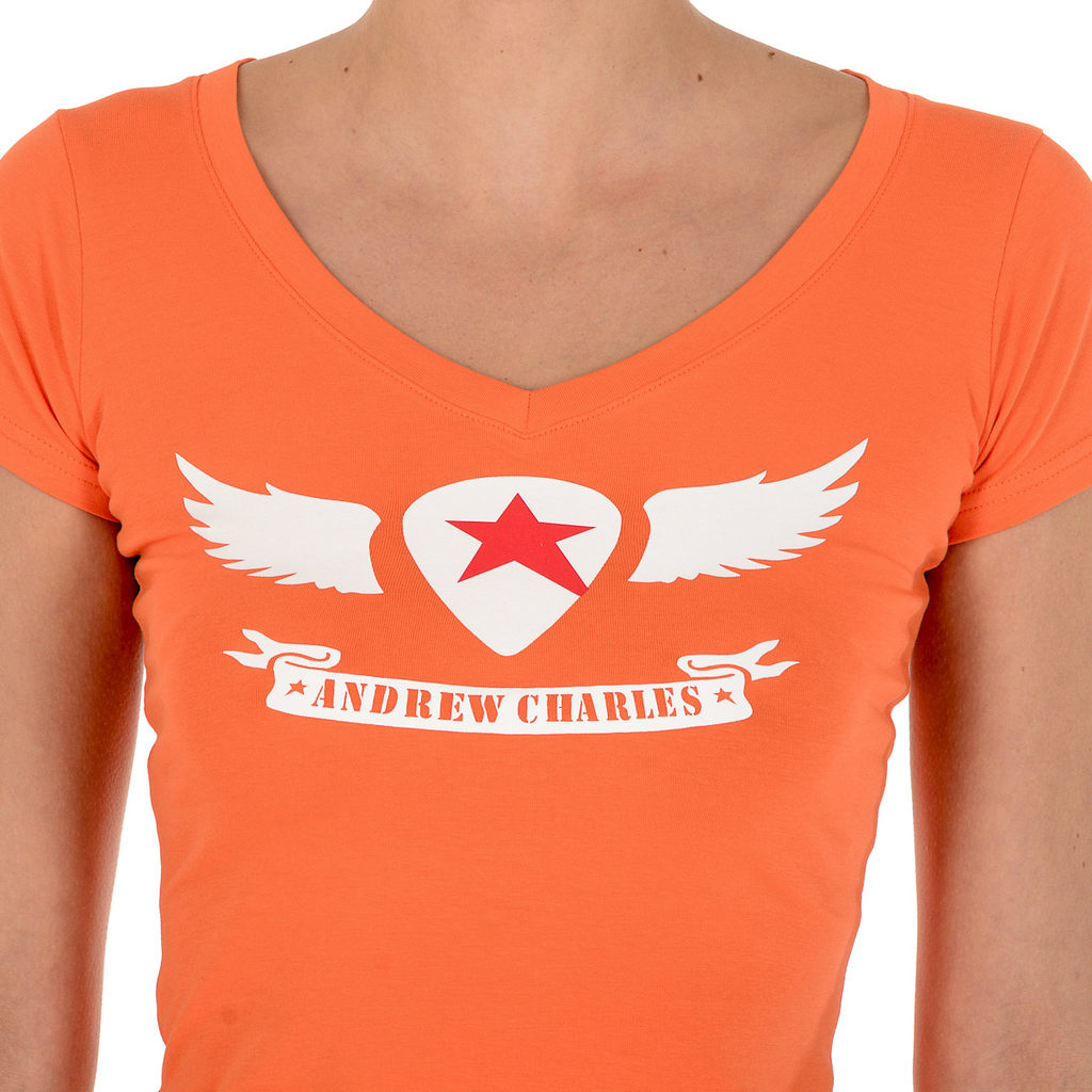 Andrew Charles T-shirt da donna a maniche corte con scollo a V arancione TAPIWA