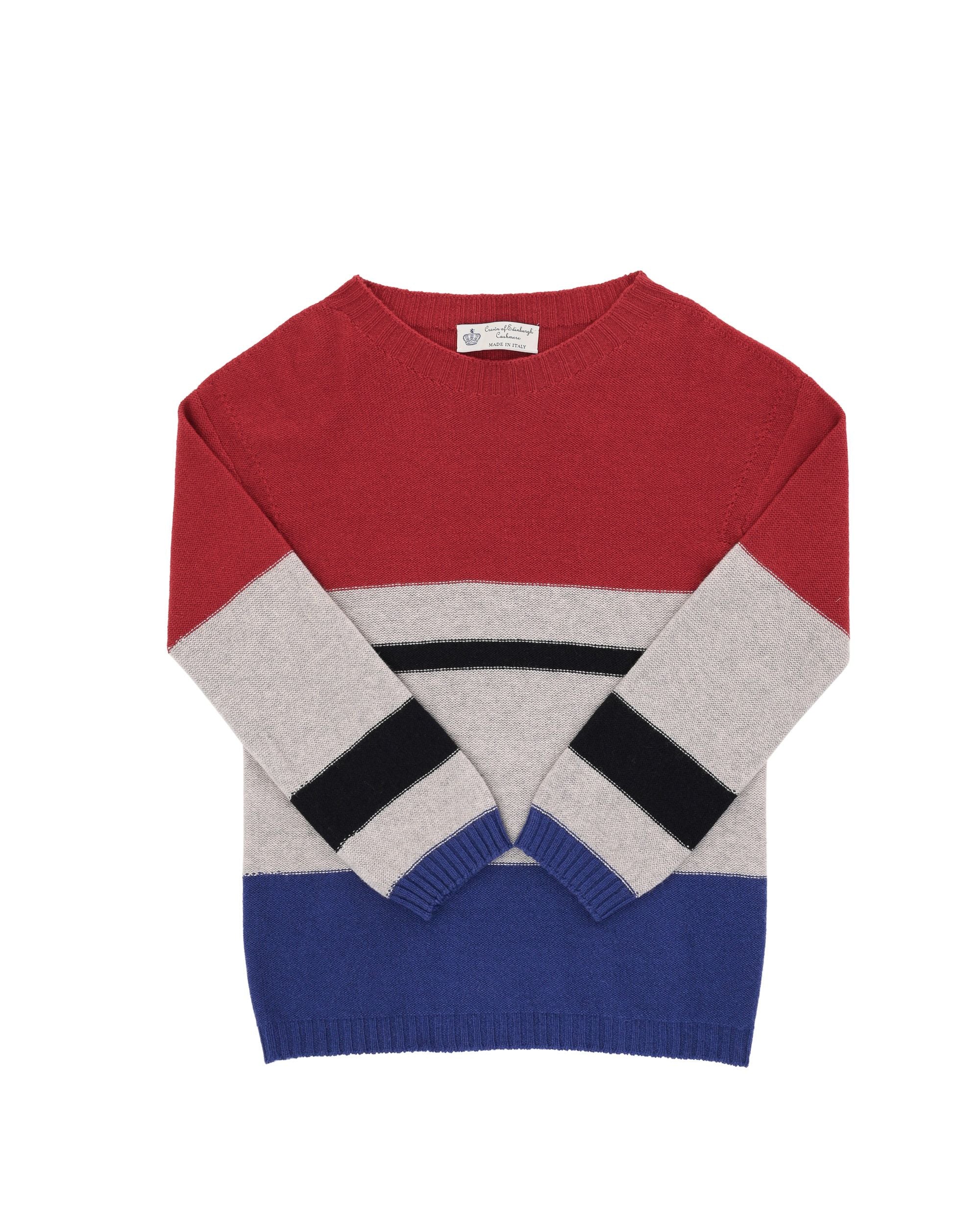 Maglione da donna in cashmere con scollo a barca Crown of Edinburgh COE 0017 ROSSO/GRIGIO/BLU