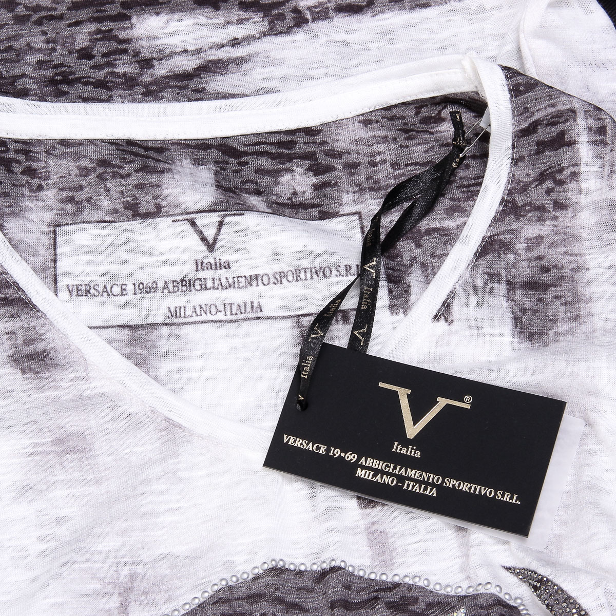 V 1969 Italia T-shirt da donna a maniche corte con scollo a V nera EMILY