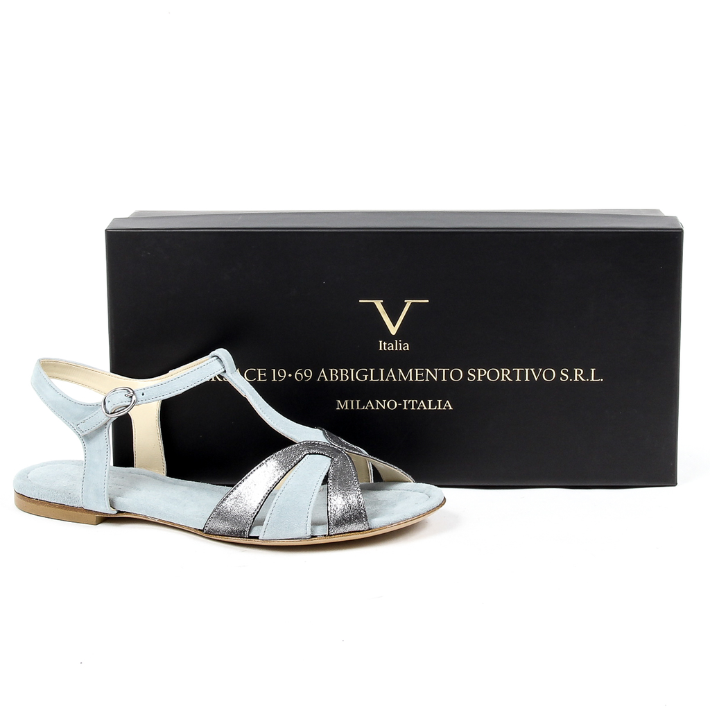 V 1969 Italia Sandalo piatto da donna azzurro GRAZIA