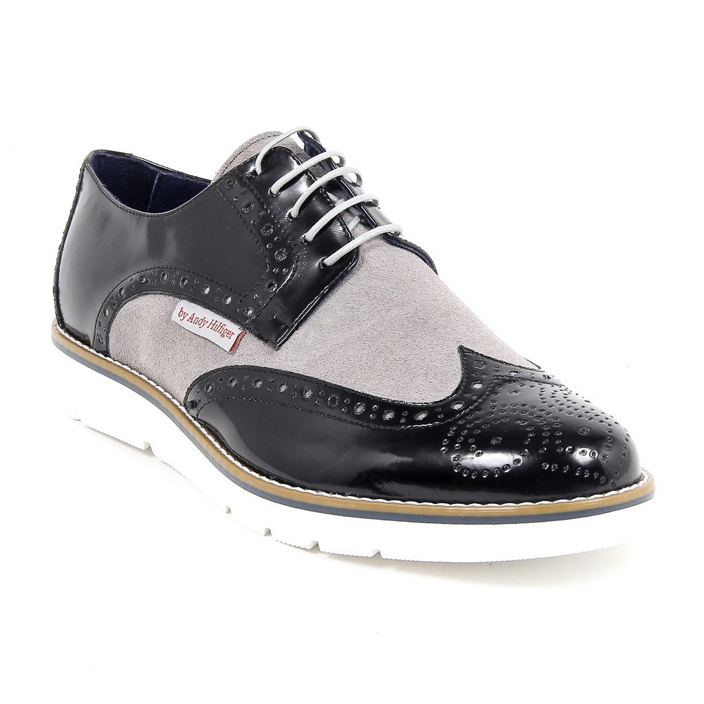Andrew Charles Mens Brogue Oxford Shoe 914 ABRASIVATO CAM NERO GRIGIO