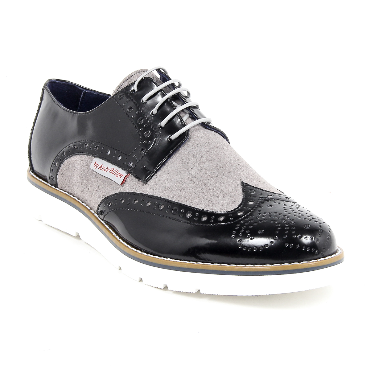 Andrew Charles Mens Brogue Oxford Shoe 914 ABRASIVATO CAM NERO GRIGIO