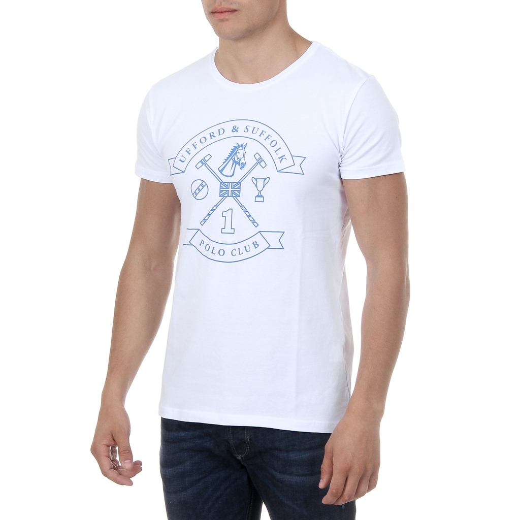 T-shirt da uomo Ufford & Suffolk Polo Club a maniche corte con scollo tondo US027 BIANCO