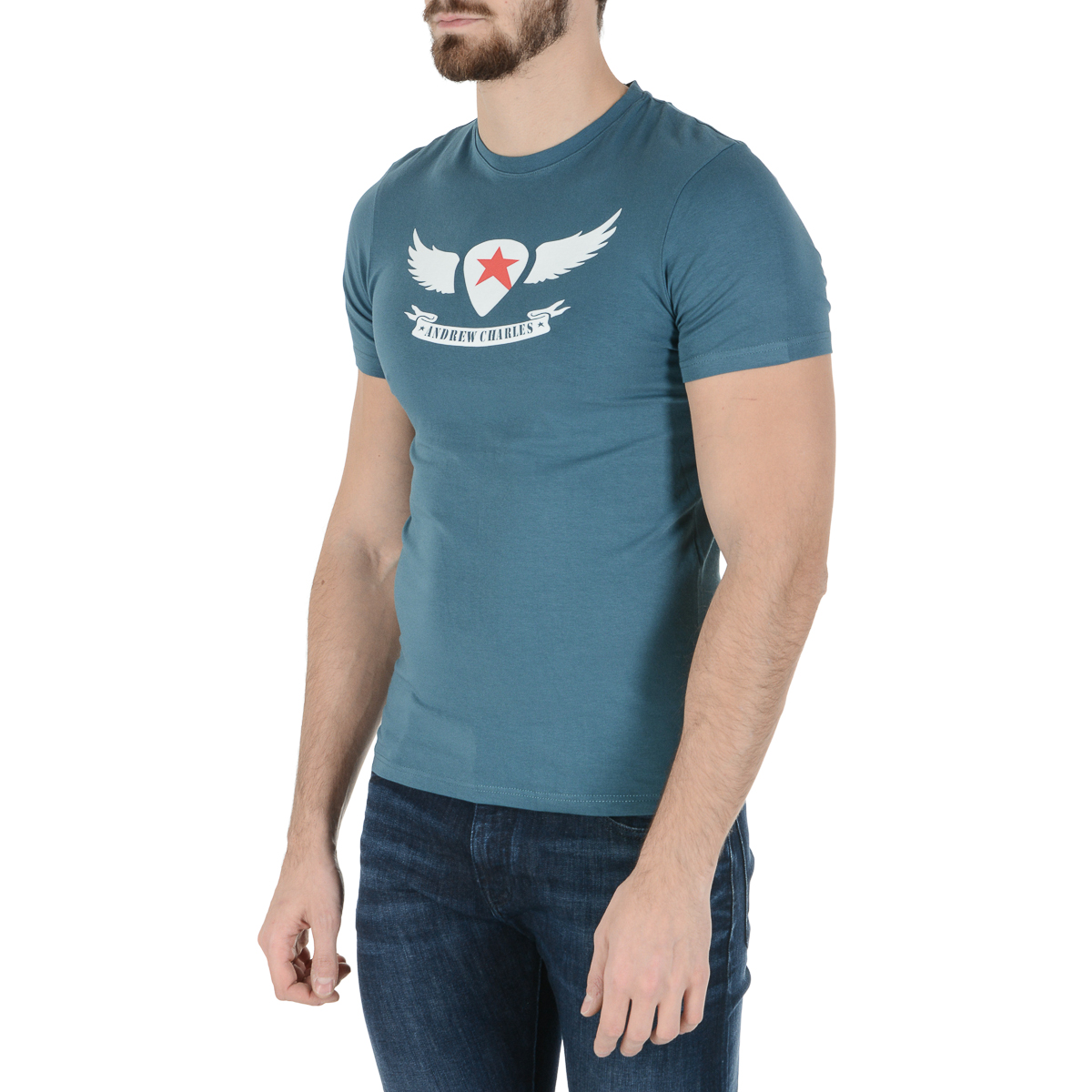 Andrew Charles T-shirt da uomo a maniche corte con scollo rotondo verde KEITA