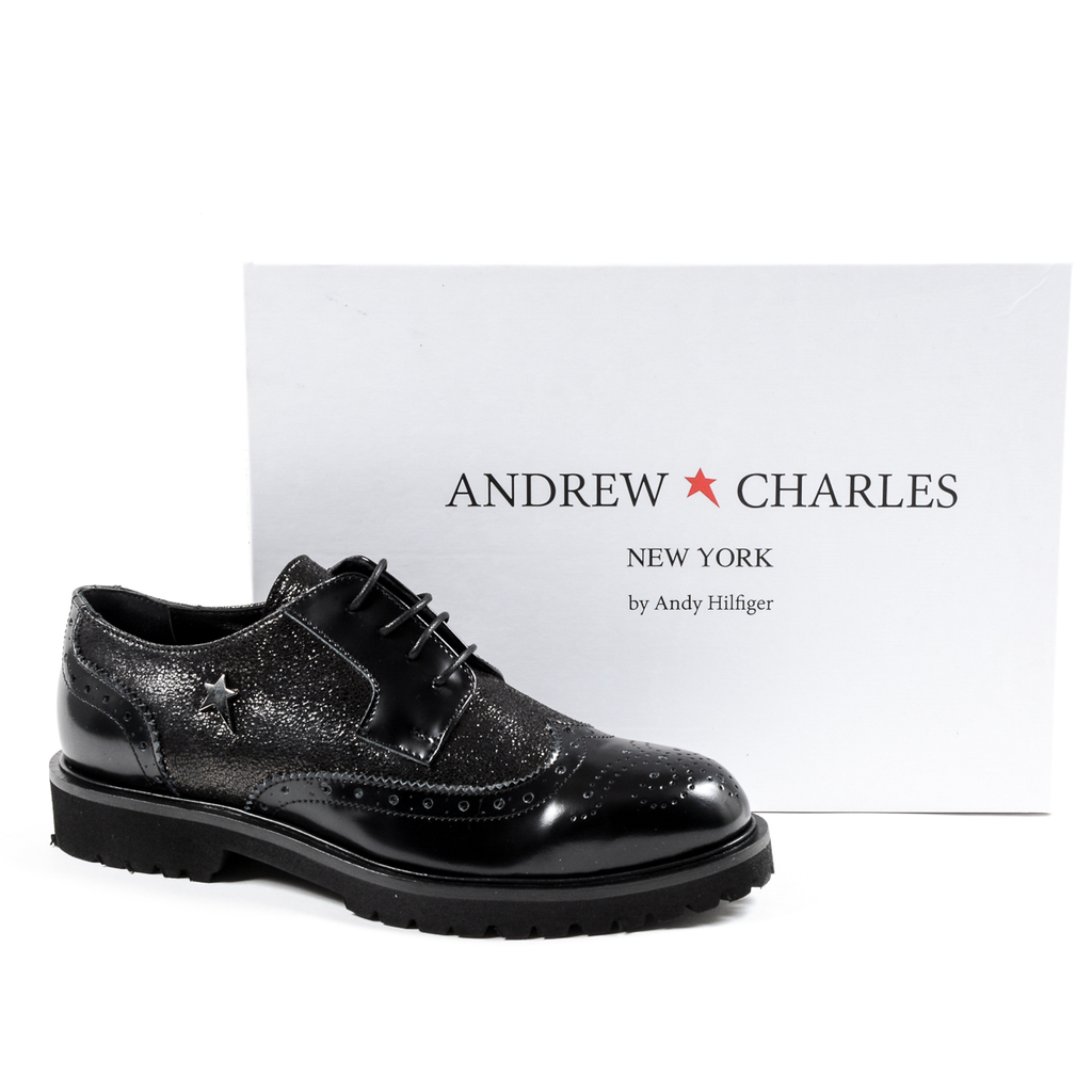 Andrew Charles Scarpe Oxford da donna nere COURTNEY