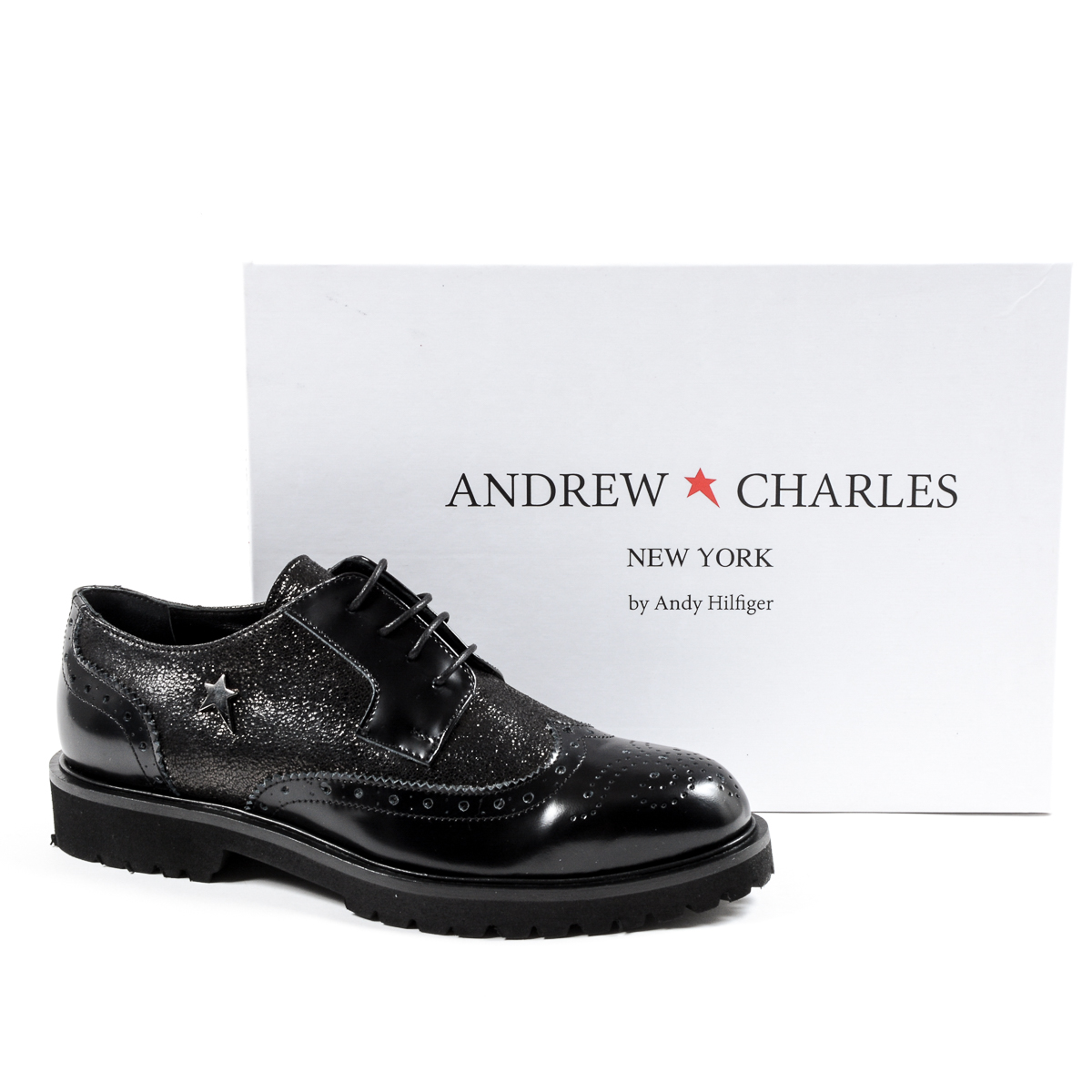 Andrew Charles Scarpe Oxford da donna nere COURTNEY