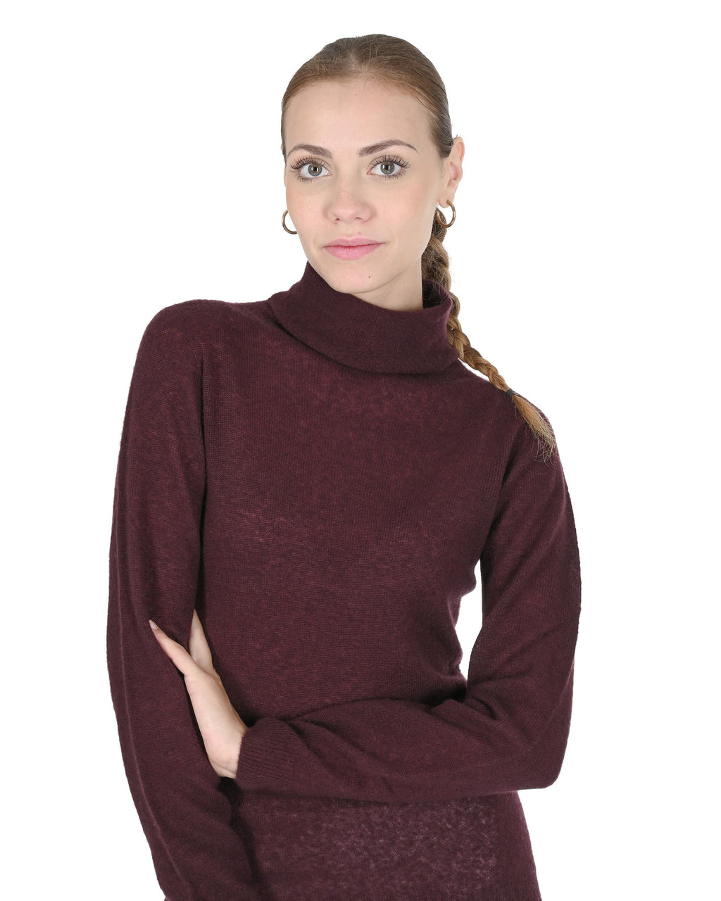 Maglione dolcevita da donna in cashmere Crown of Edinburgh COE 0019 BORDEAUX
