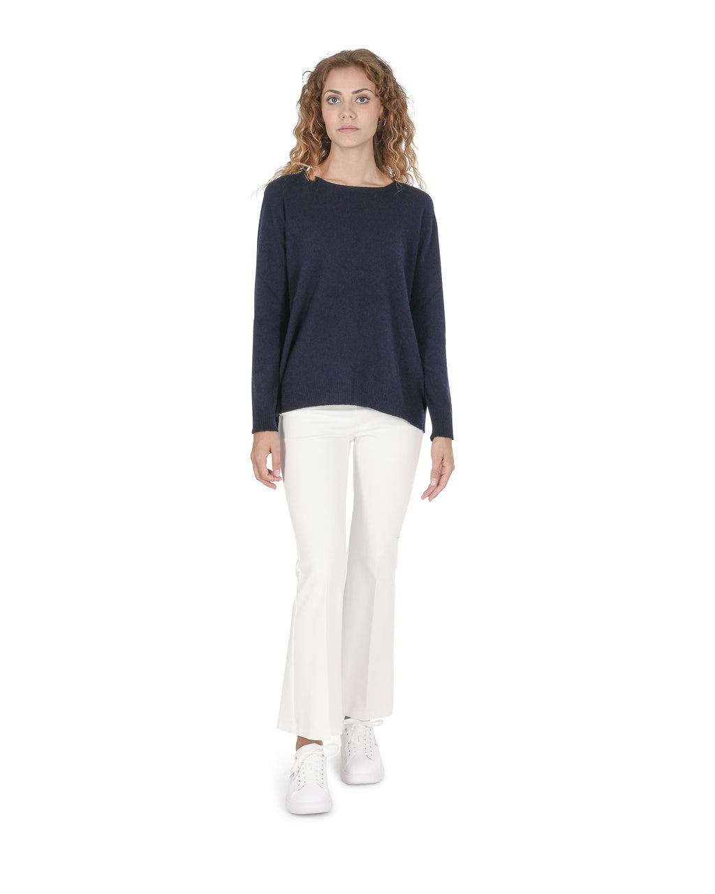 Maglione da donna in cashmere con scollo quadrato Crown of Edinburgh COE 006 BLU NAVY
