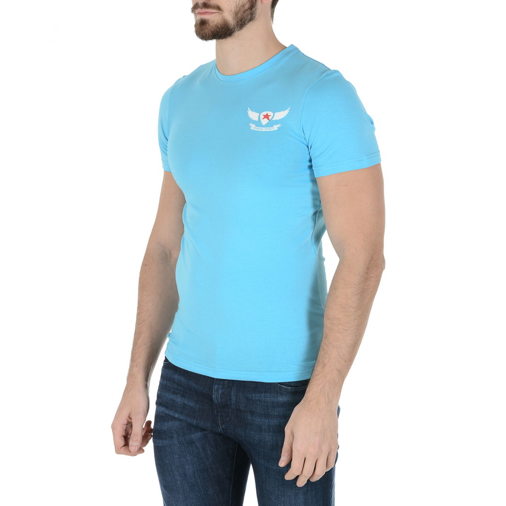Andrew Charles T-shirt da uomo a maniche corte con scollo rotondo, blu chiaro KEITA