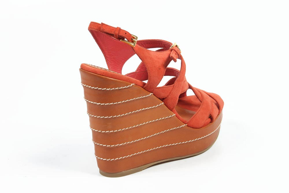 Sandalo espadrillas con zeppa da donna Sebastian Milano 4200 CAMOSCIO CORALLO