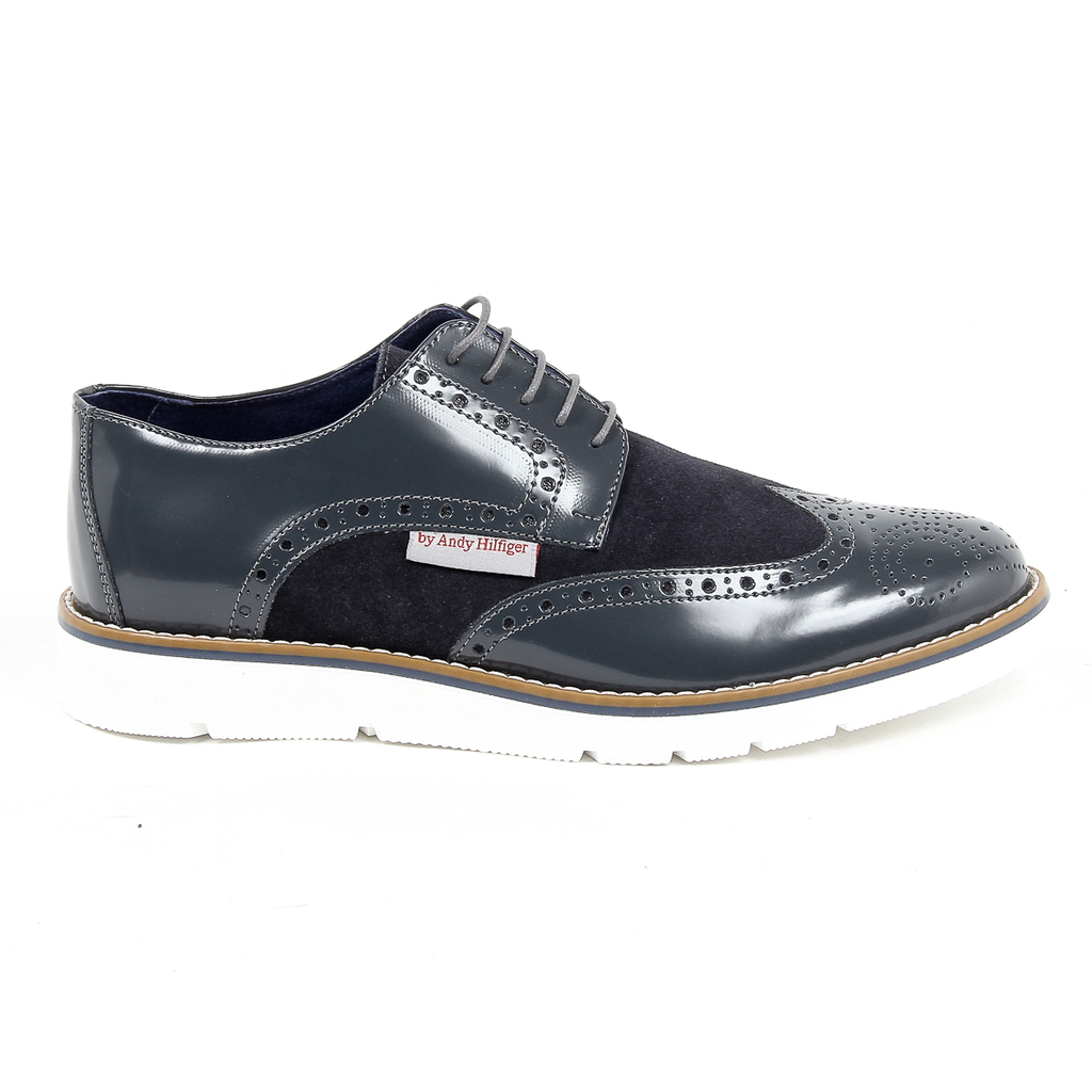 Andrew Charles Mens Brogue Oxford Shoe 914 ABRASIVATO CAM GRIGIO BLEU
