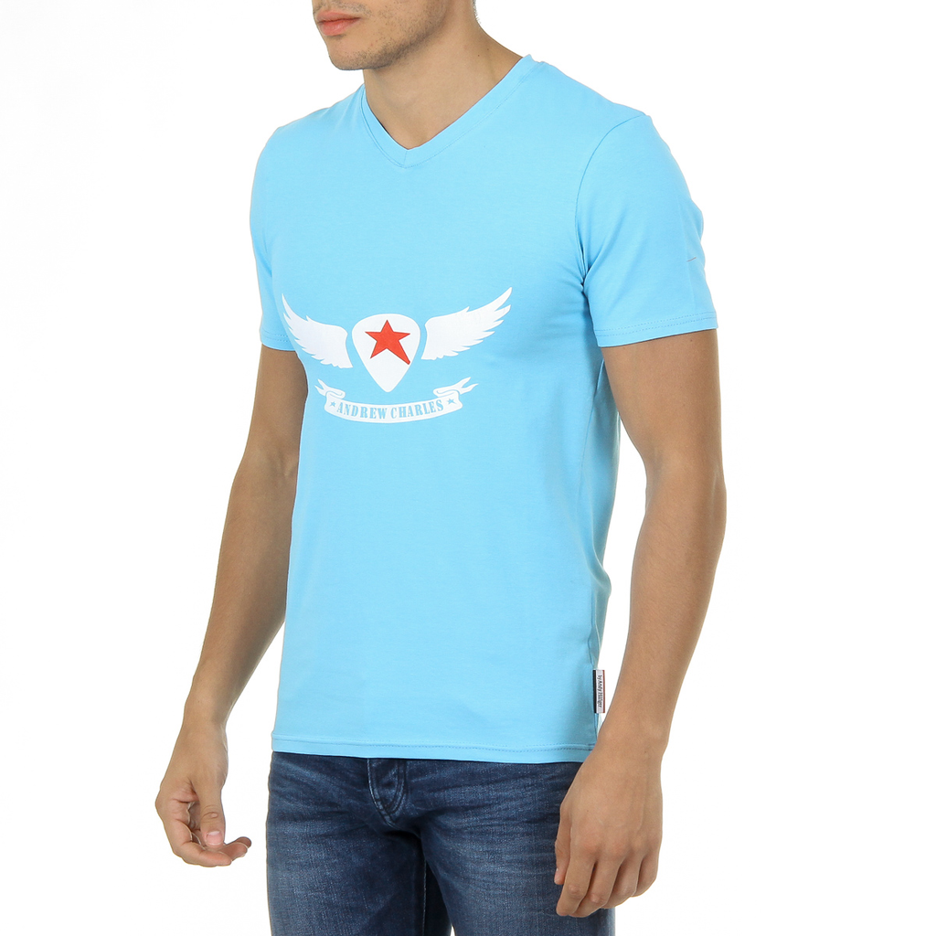 Andrew Charles T-shirt da uomo a maniche corte con scollo a V, colore azzurro KENAN