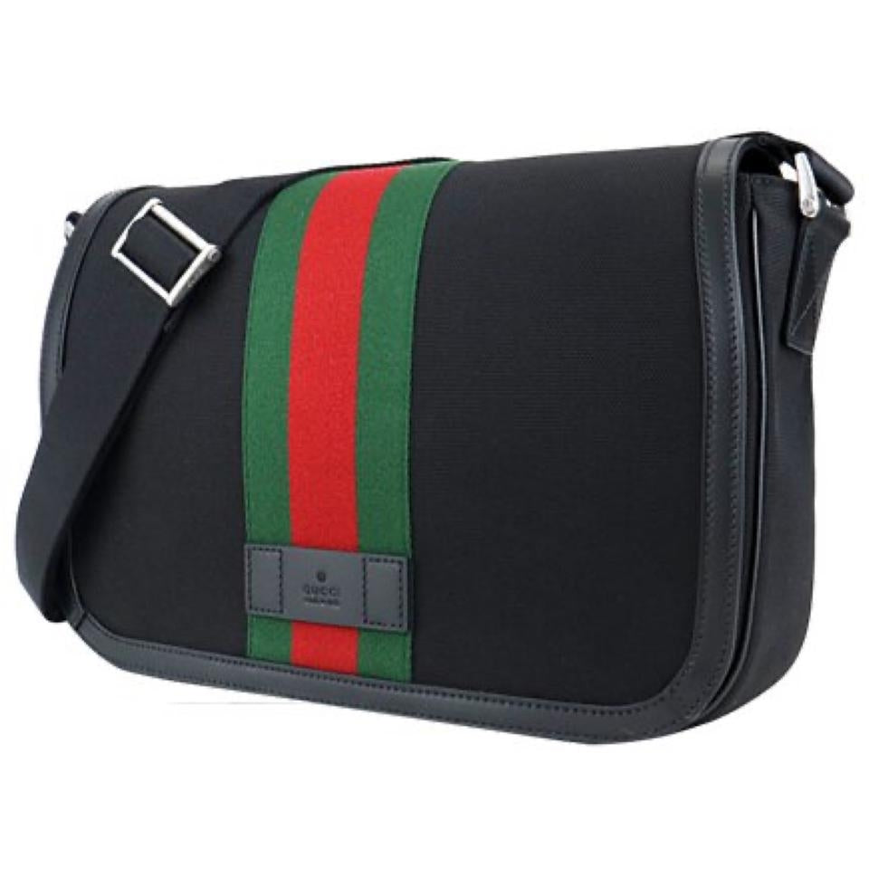Borsa a tracolla Gucci Web Stripe da uomo nera