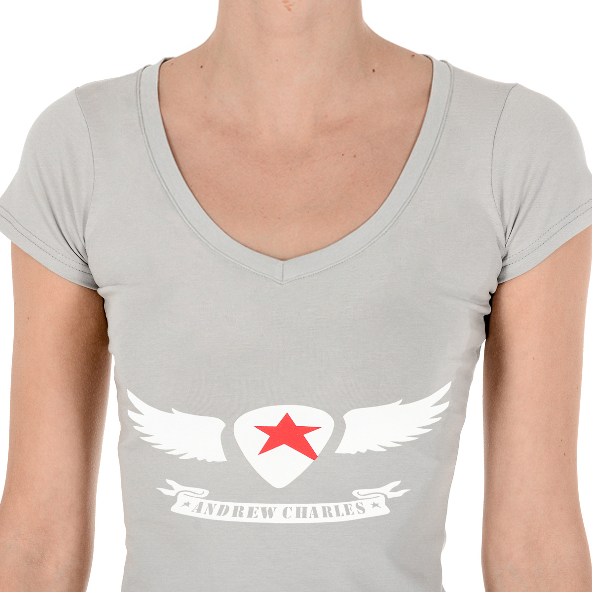 Andrew Charles T-shirt da donna a maniche corte con scollo a V, grigia TAPIWA