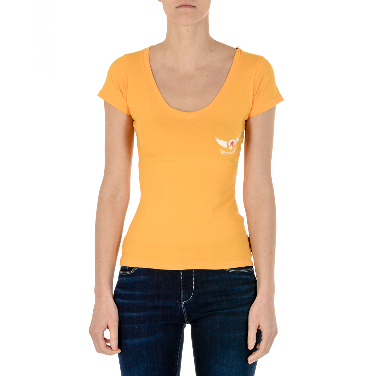 Andrew Charles T-shirt da donna a maniche corte con scollo a V gialla TAPIWA