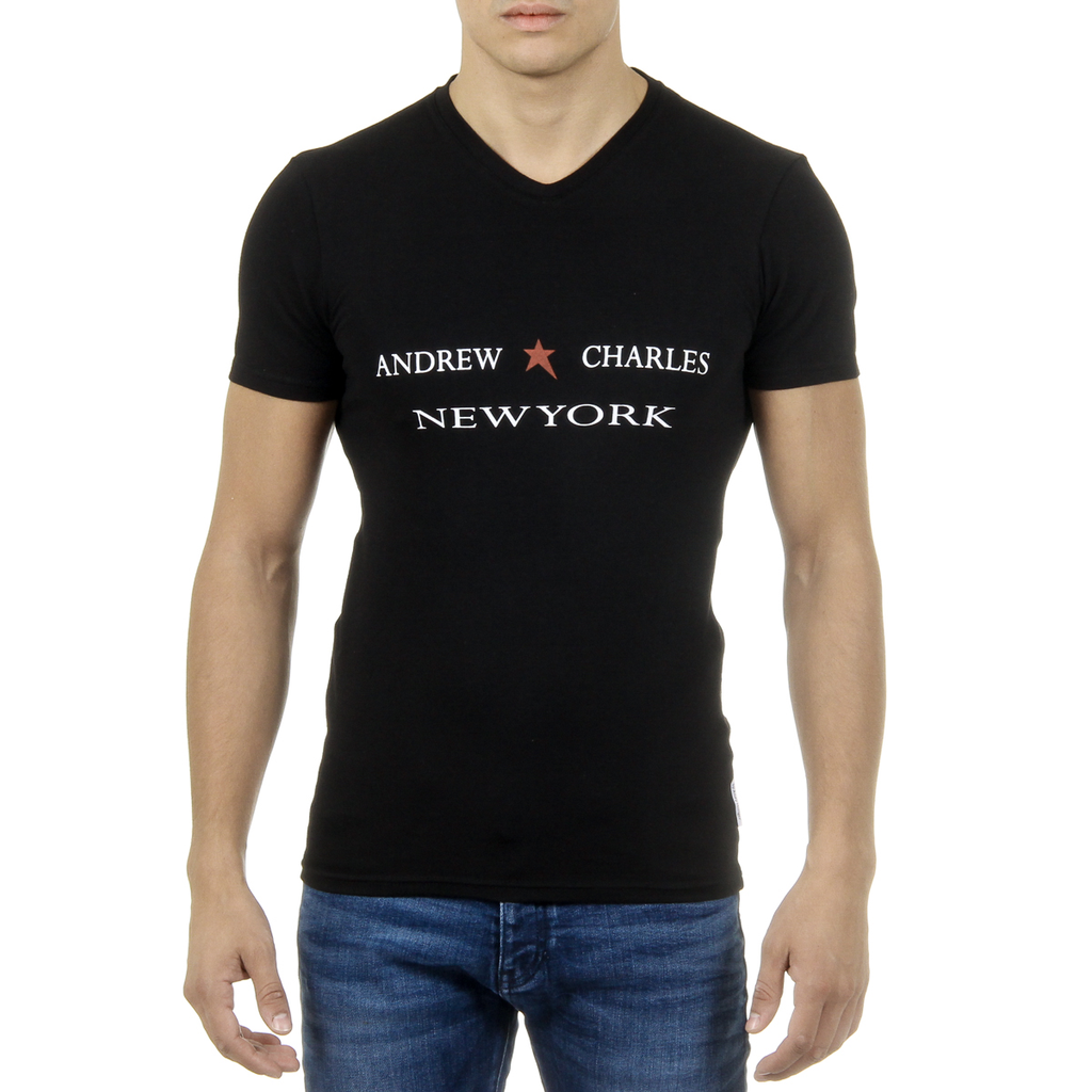 Andrew Charles Maglietta da uomo a maniche corte con scollo a V, nera KENAN
