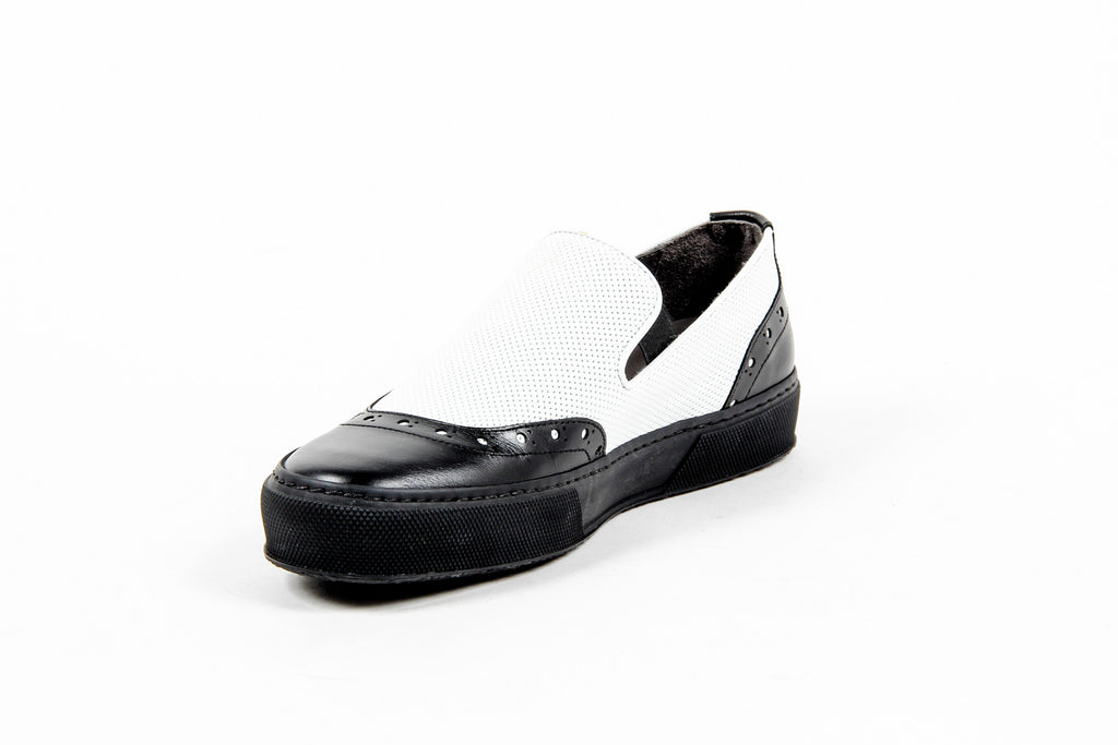 Robert Clergerie Paris Sneaker slip-on da donna TILO02 V LISSE NOIR VL PERFO BLANCO