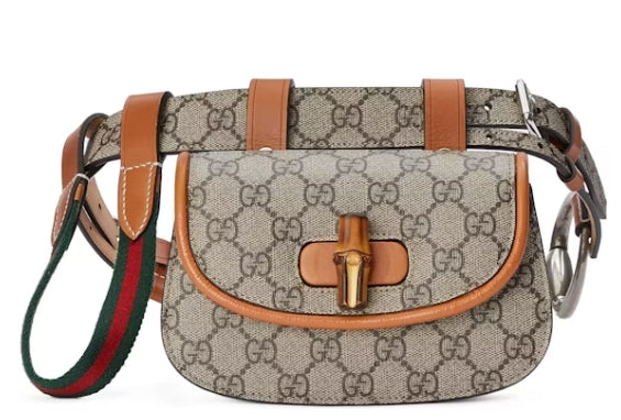 Borsa a tracolla in pelle e bambù con monogramma GG