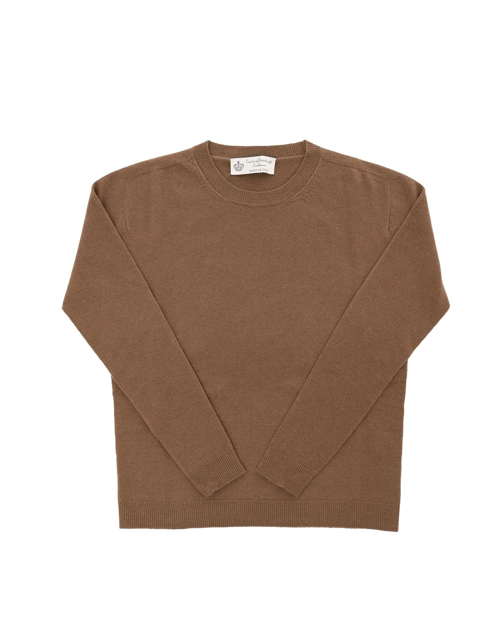 Maglione girocollo da donna in cashmere Crown of Edinburgh COE 0014 MARRONE CHIARO