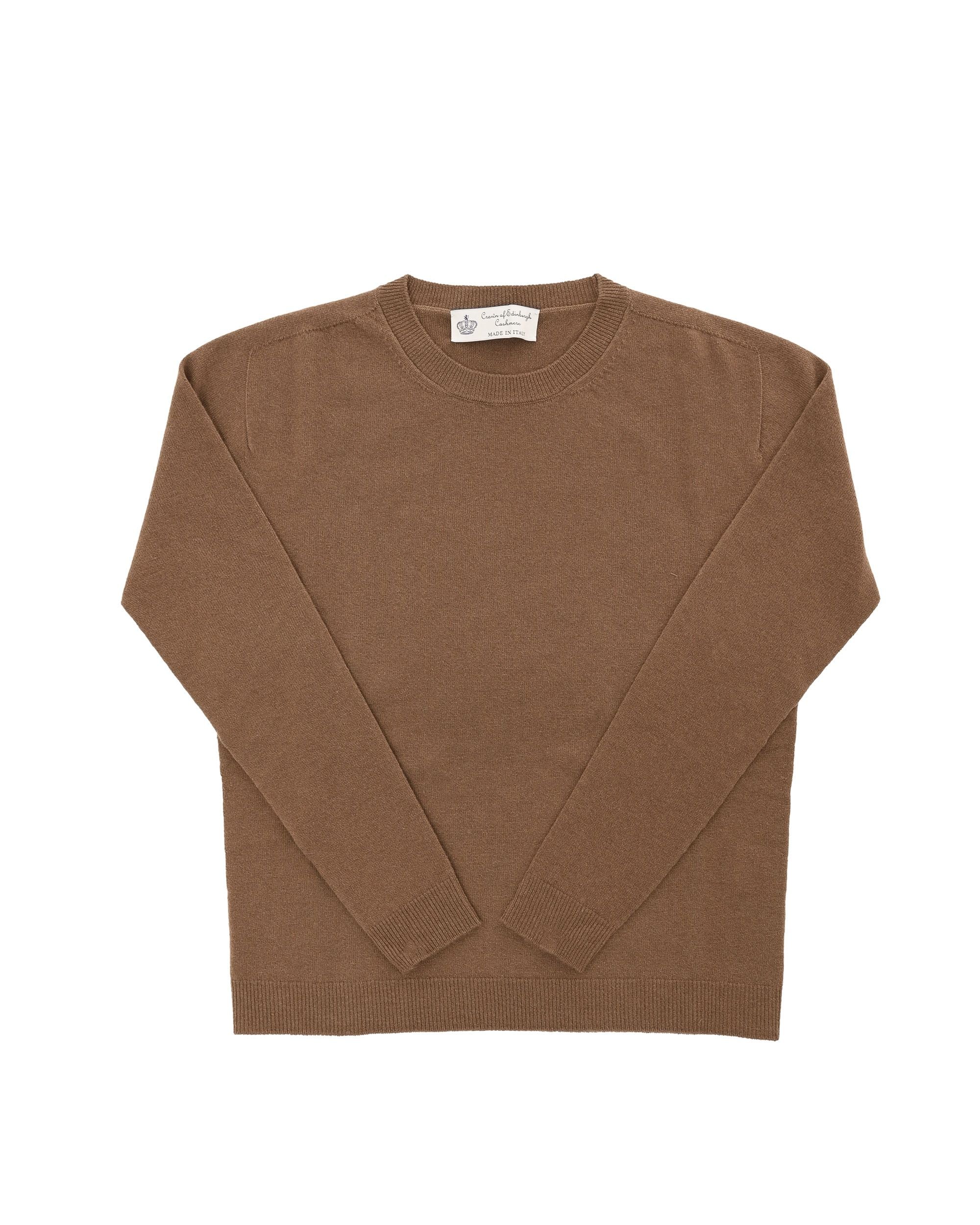 Maglione girocollo da donna in cashmere Crown of Edinburgh COE 0014 MARRONE CHIARO