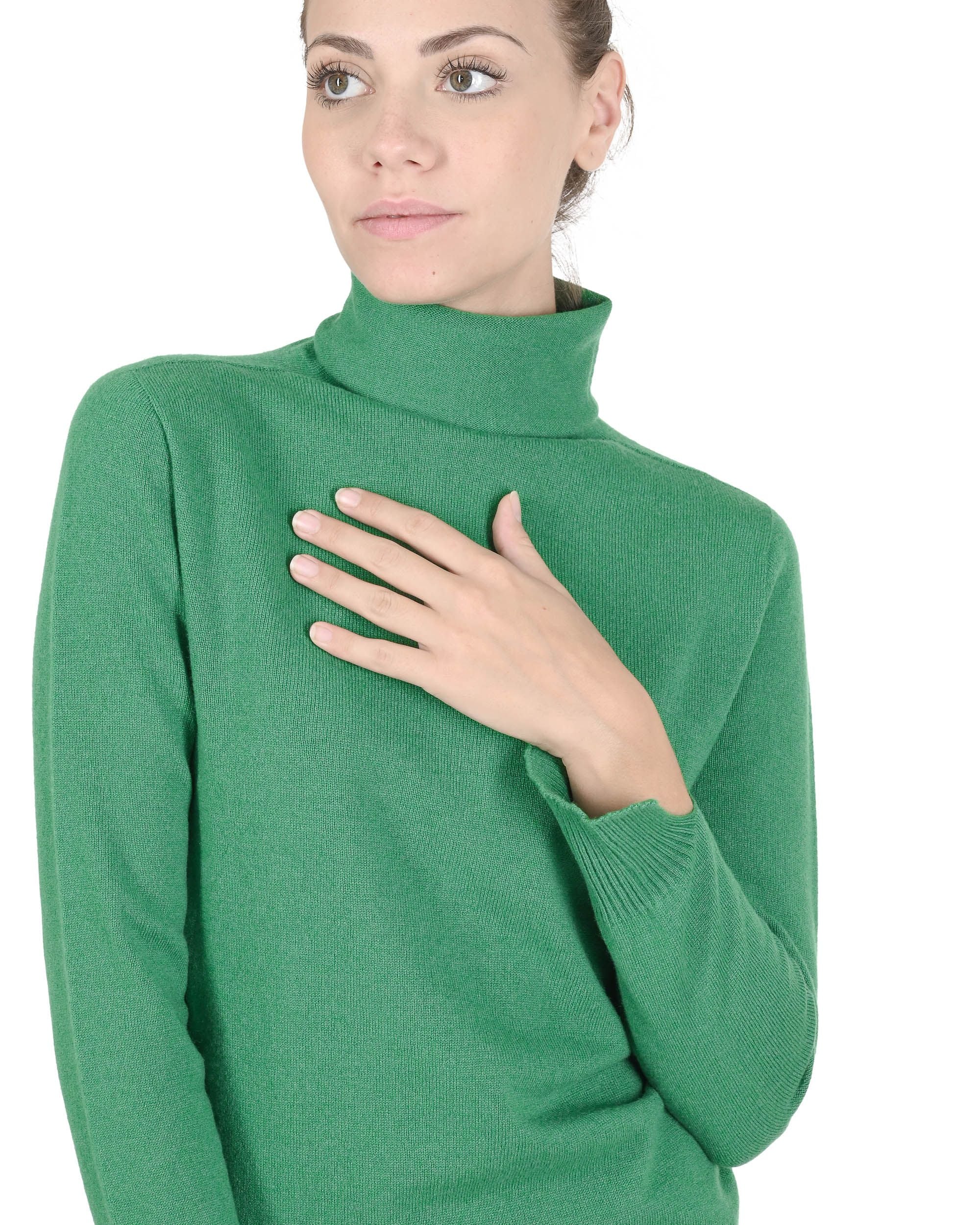 Maglione dolcevita da donna in cashmere Crown of Edinburgh COE 0023 VERDE